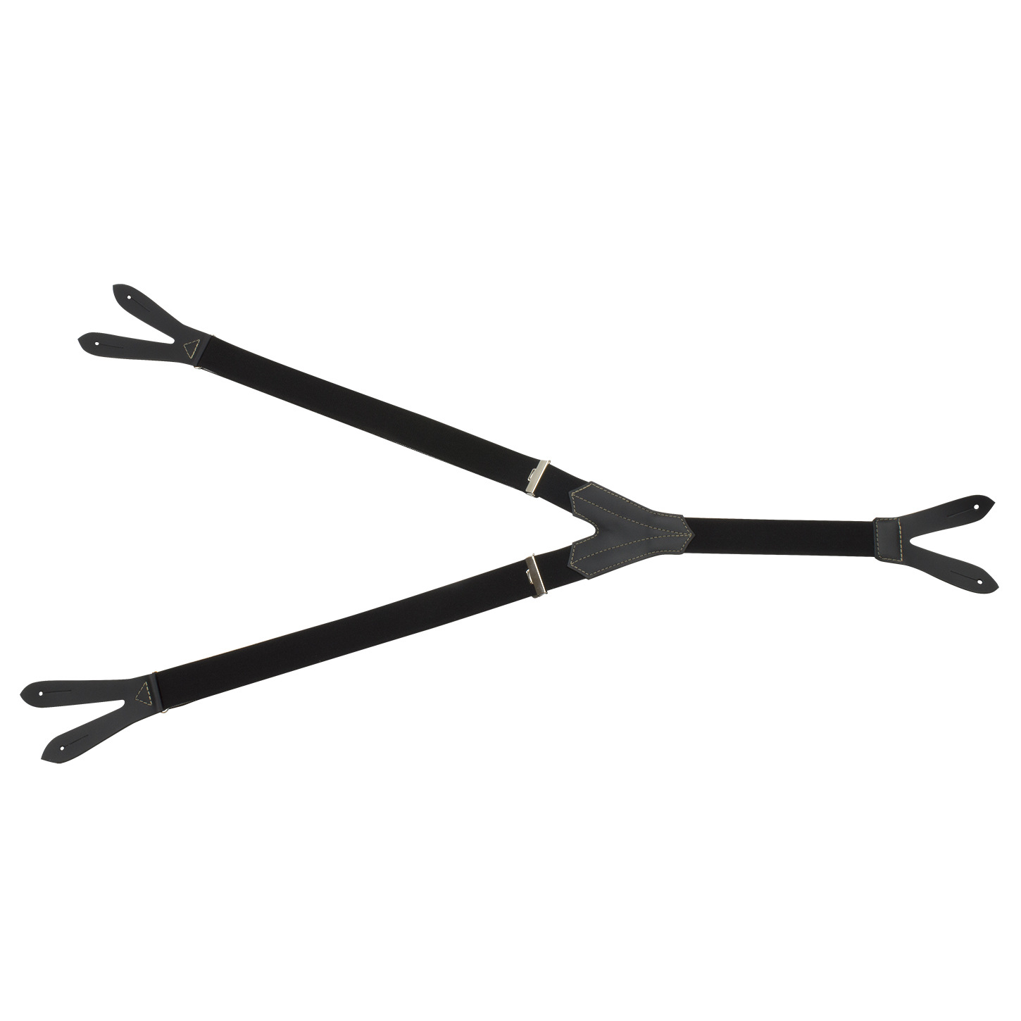 Hosenträger in Schwarz mit hellem Garn und Lederpatten zum Anknöpfen