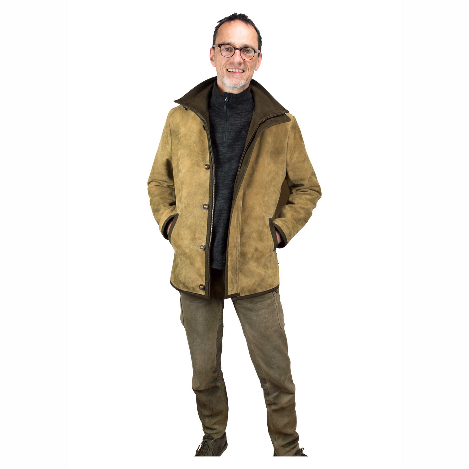 Model mit Lederjacke »Bergamo« in Vorderansicht, die Jacke ist geöffnet