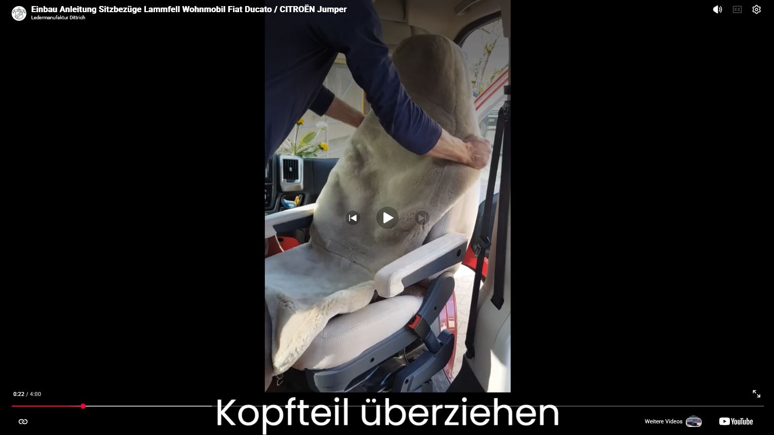 Vorschaubild zum Video über den Einbau von Lammfell-Sitzbezügen im Fiat Ducato