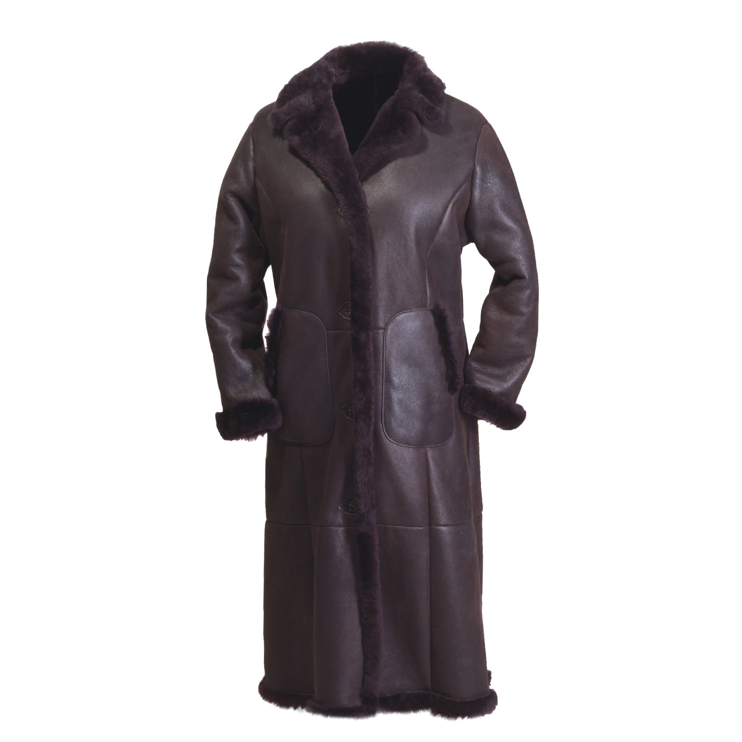 Lammfellmantel Wiessee für Damen, in elegantem langen Schnitt, Vorderansicht