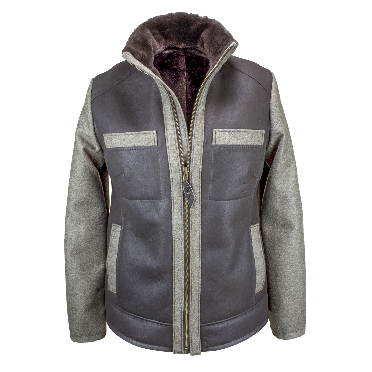 Lammfelljacke Modell Bern mit Ärmeln aus Loden, für Damen, Vorderansicht