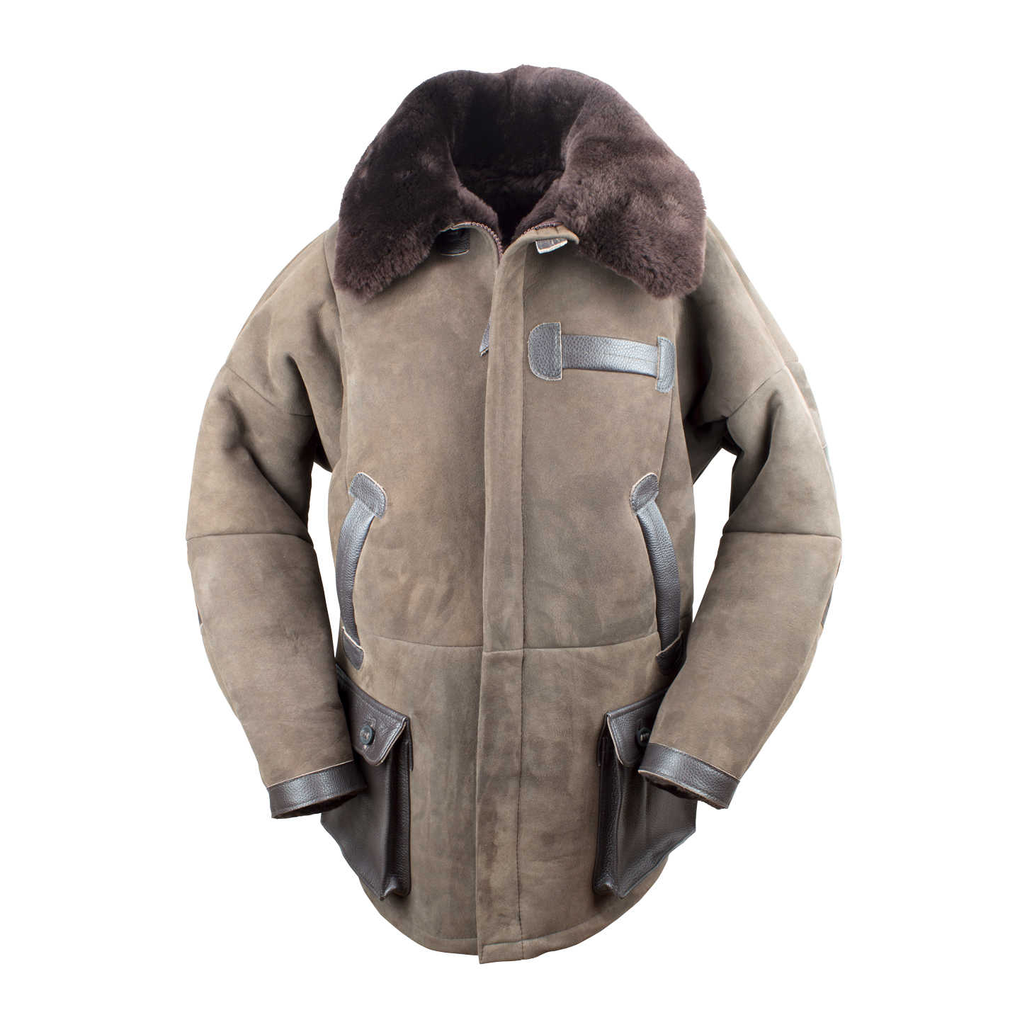 Jagdjacke Hunter, echt Lammfell, Farbe Braun, Vorderansicht