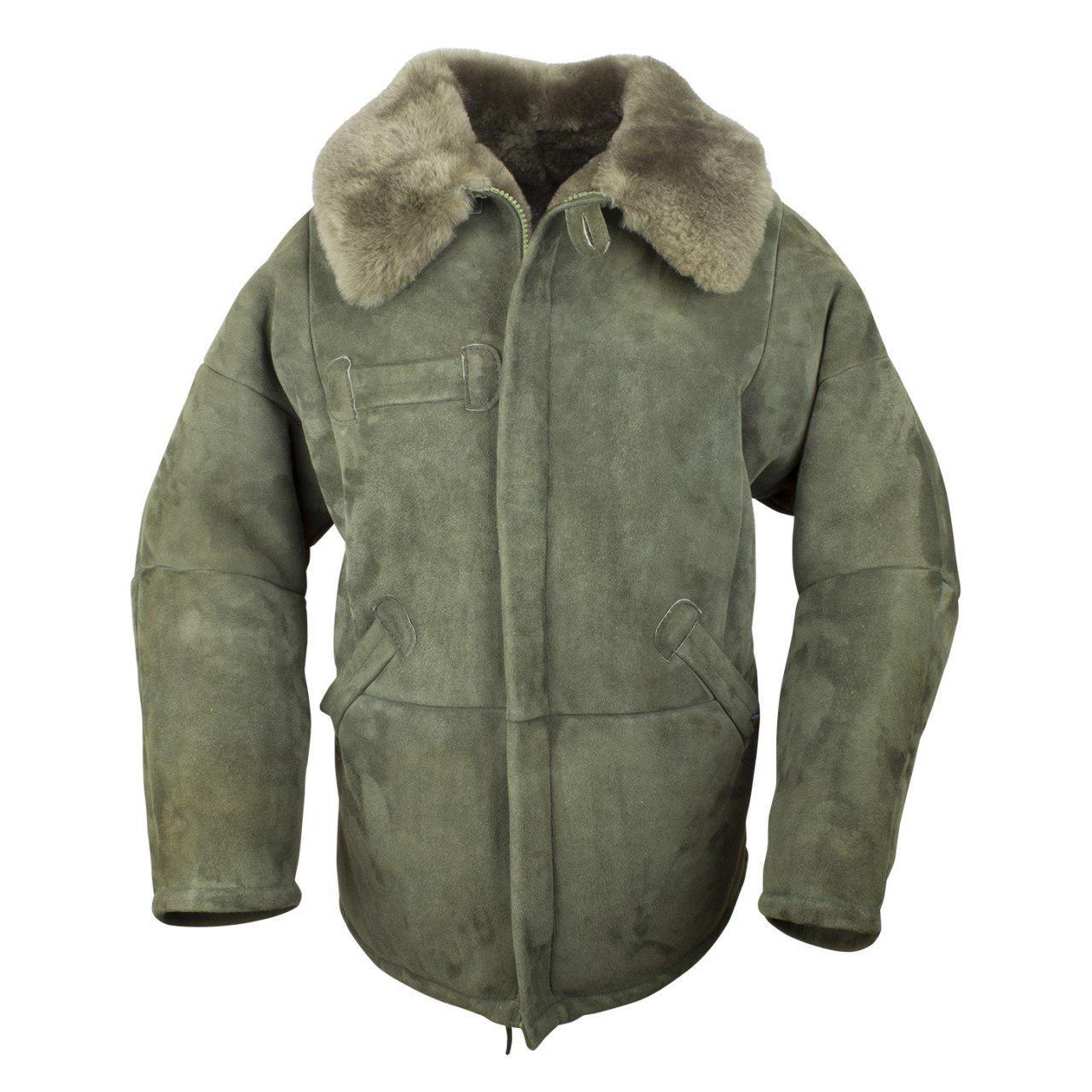 Jagdjacke Arktis, echt Lammfell, Farbe Oliv, Vorderansicht