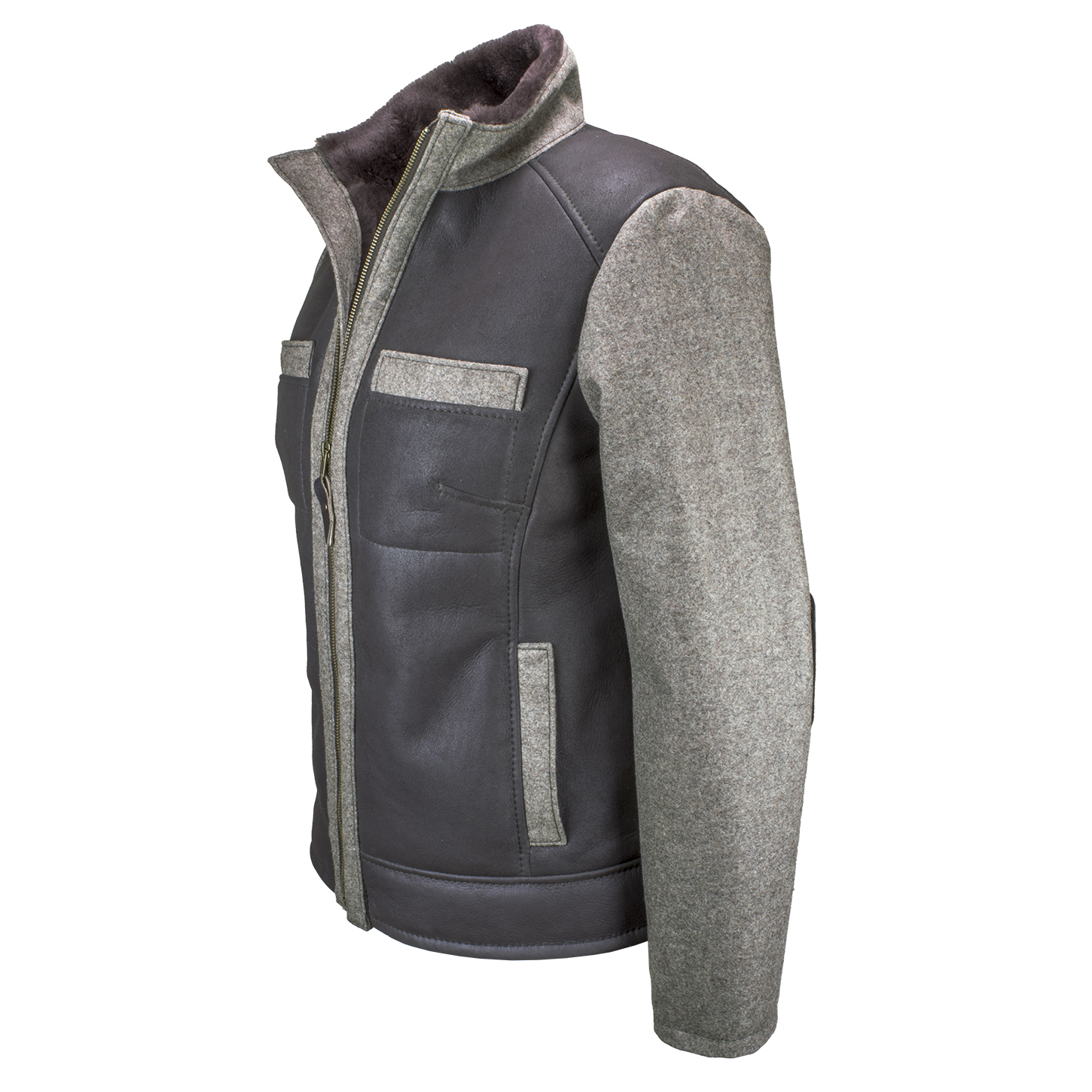 Lammfelljacke Modell Bern mit Ärmeln aus Loden, für Damen, Seitenansicht