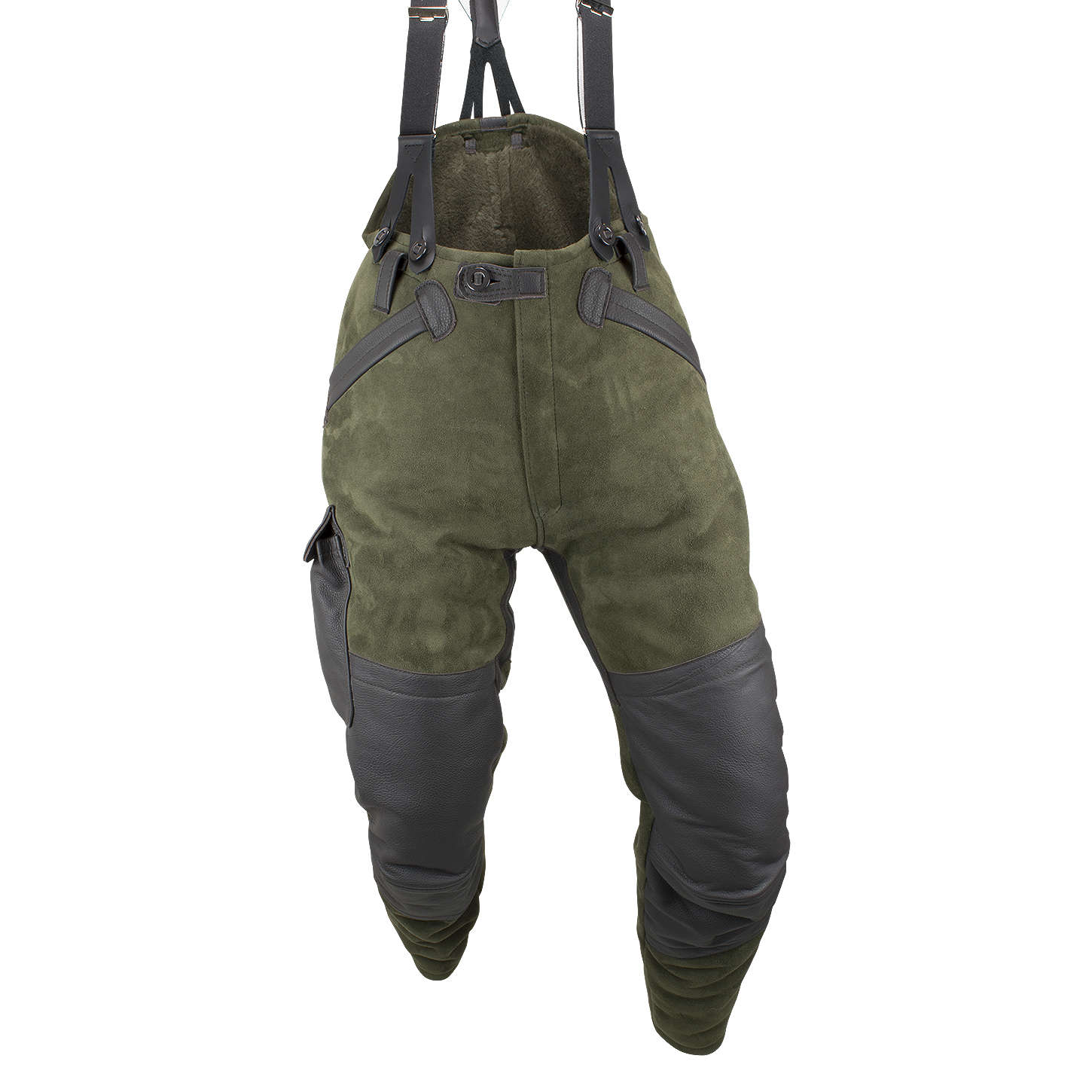 Ansitz-Siefelhose für die Jagd, unisex, echt Lammfell, Farbe Oliv, Vorderansicht