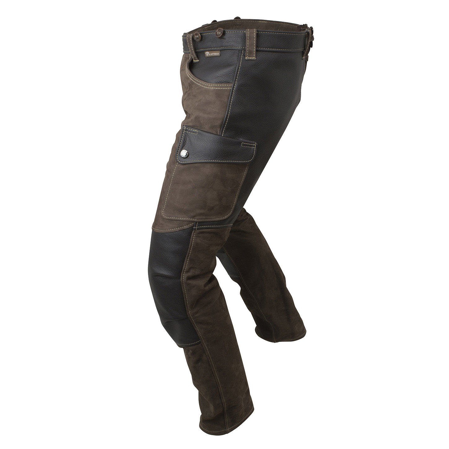 Lederhose »Holzfäller« in der Kombination Mocca – Robust in linker Seitenansicht