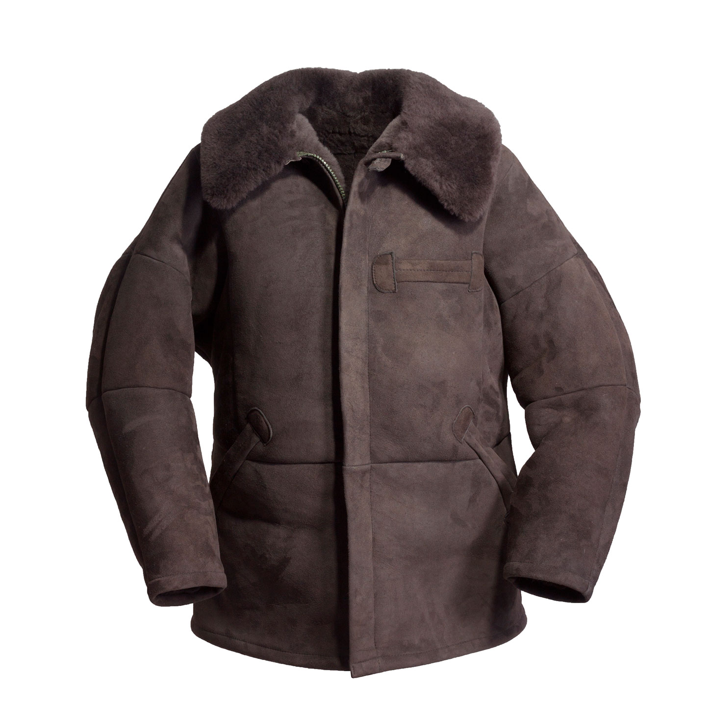 Jagdjacke Arktis, echt Lammfell, Farbe Oliv, Vorderansicht