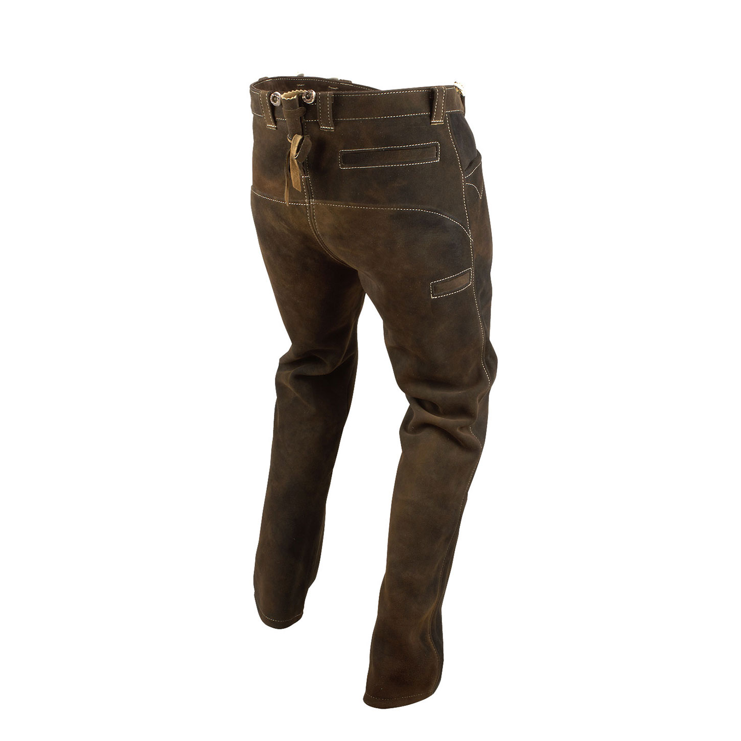 Hirschlederhose »Allround« in Farbe Altschwarz mit hellen Kontrastnähten in Rücansicht