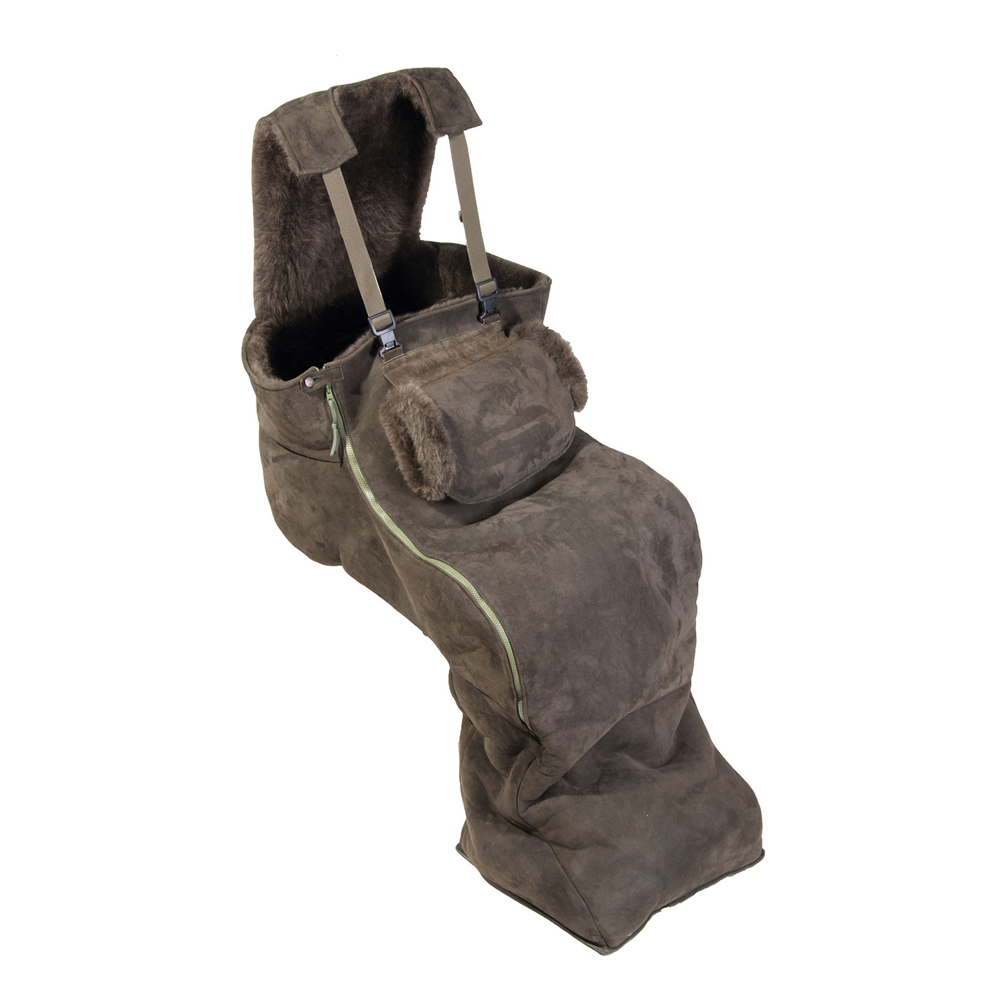 Ansitzsack mit Rückenteil und Muff aus echtem Lammfell in anatomischer S-Form