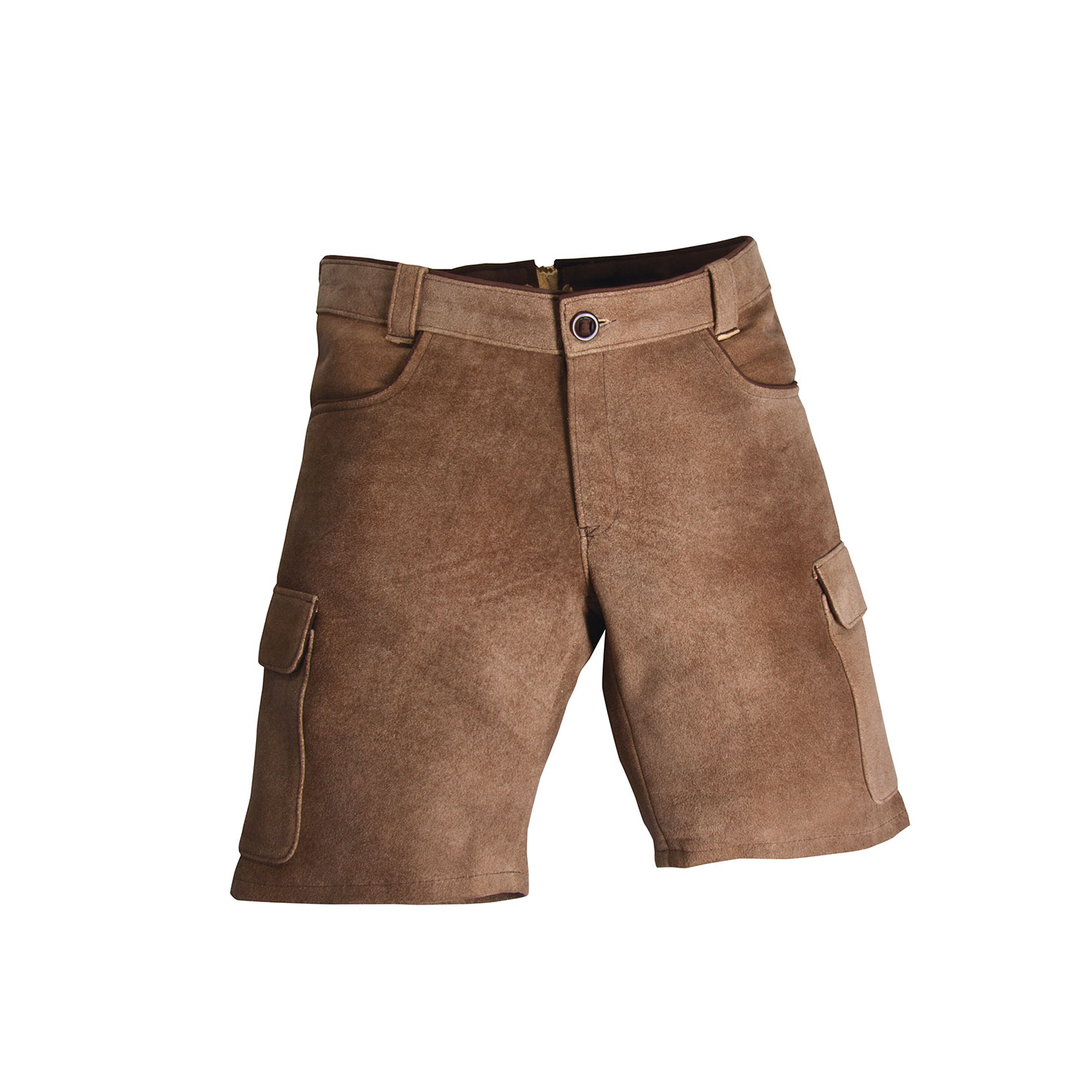 Kurze Hirschlederhose »Sport« mit Cargotaschen in Farbe Altgold in Vorderansicht