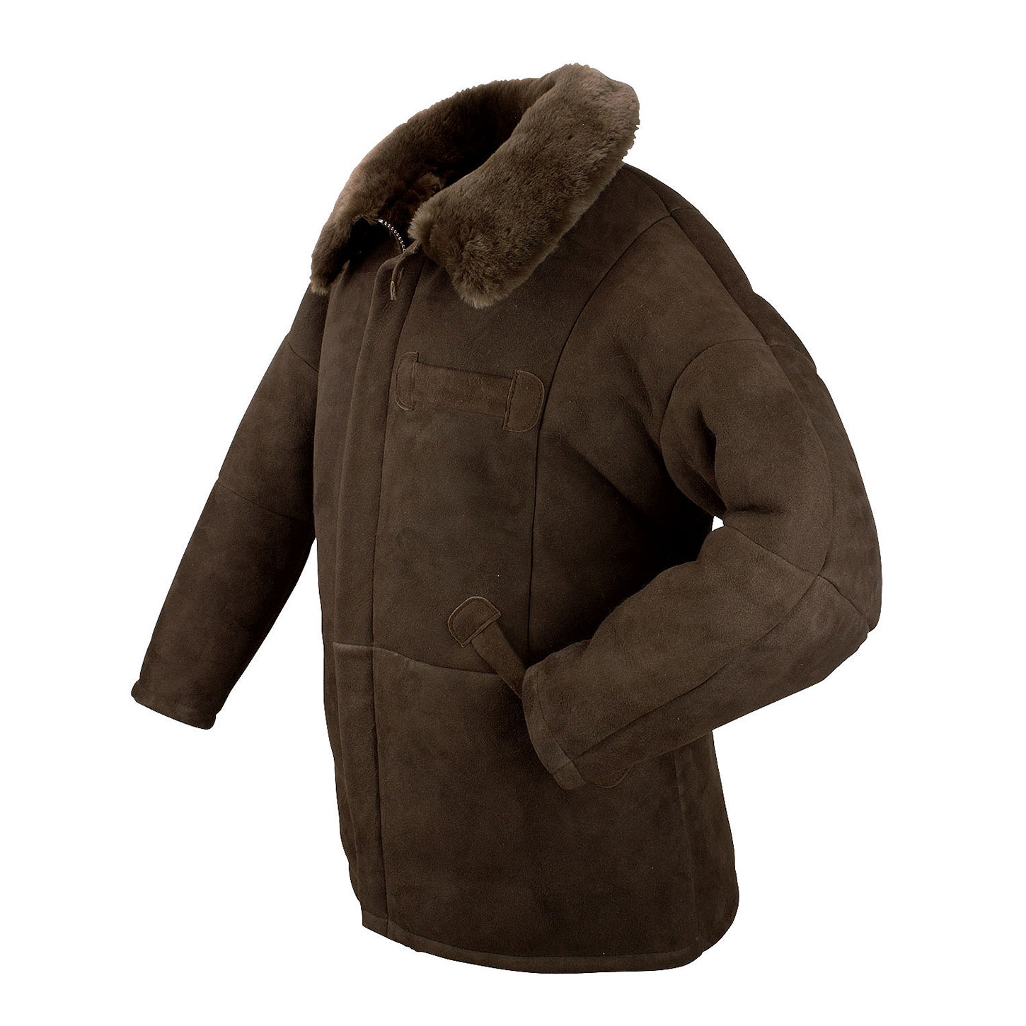 Jagdjacke Arktis, echt Lammfell, Farbe Braun, Seitenansicht